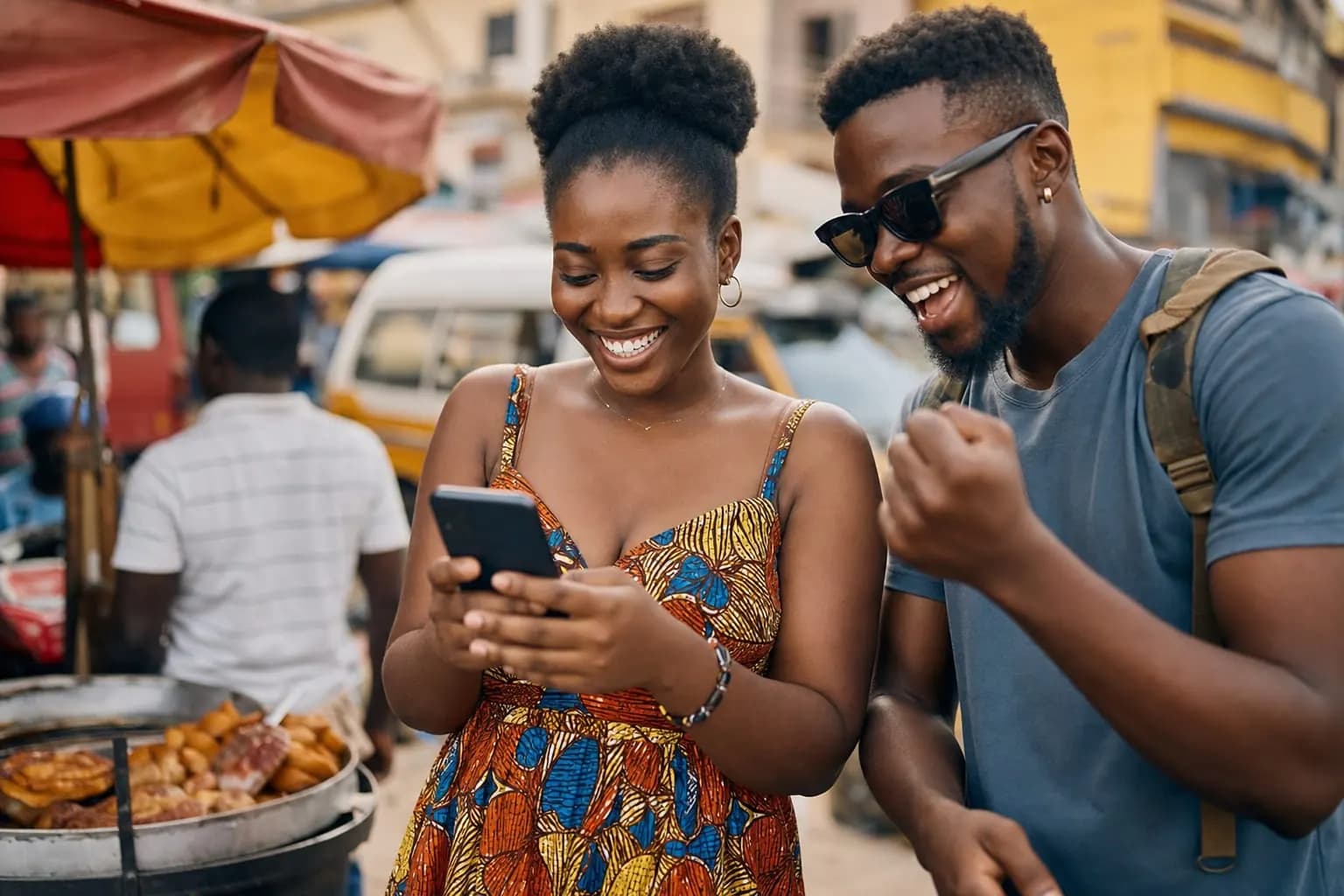 Friends checking a Mobile Money pickup on a phone